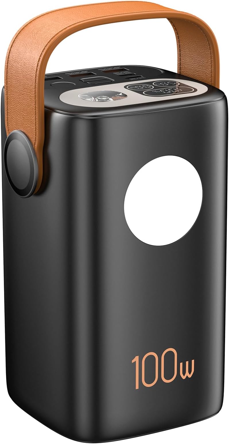 100000mAh Power Bank Extra High Capacity 100W Portable Charger – 5-Port Dual USB-C Smart Display Power Bank for iPhone, Samsung, iPad, Camping