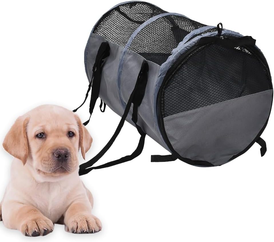 Portable Travel Crate for Car, 23 Inchs Small Pet Crate Metal Frame Dog Crate, Foldable Lightweight Sturdy Oxford Cloth with Breathable Mesh Easy Install Pet Carrier (Grey)