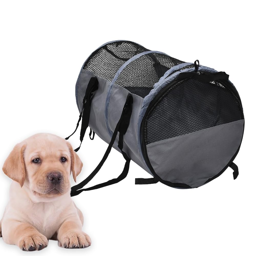 JSCARLIFE Pet Carrier 22.44x16.14 Inches,Cylindrical Carrier for Cats and Dogs with Safety Zippers Portable Soft Pet Carrier for Transport Breathable Puppy Carrier for Medium Dogs or Cats (Gray)