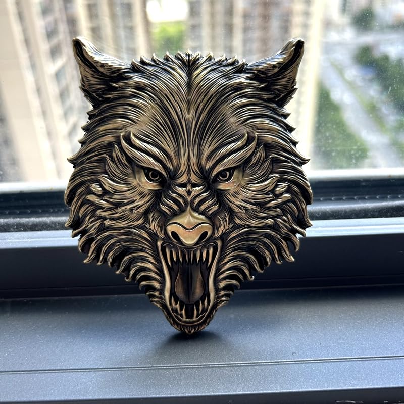 Image of Wolf Head Metal 3D car Emblem (Bronze Emblem)