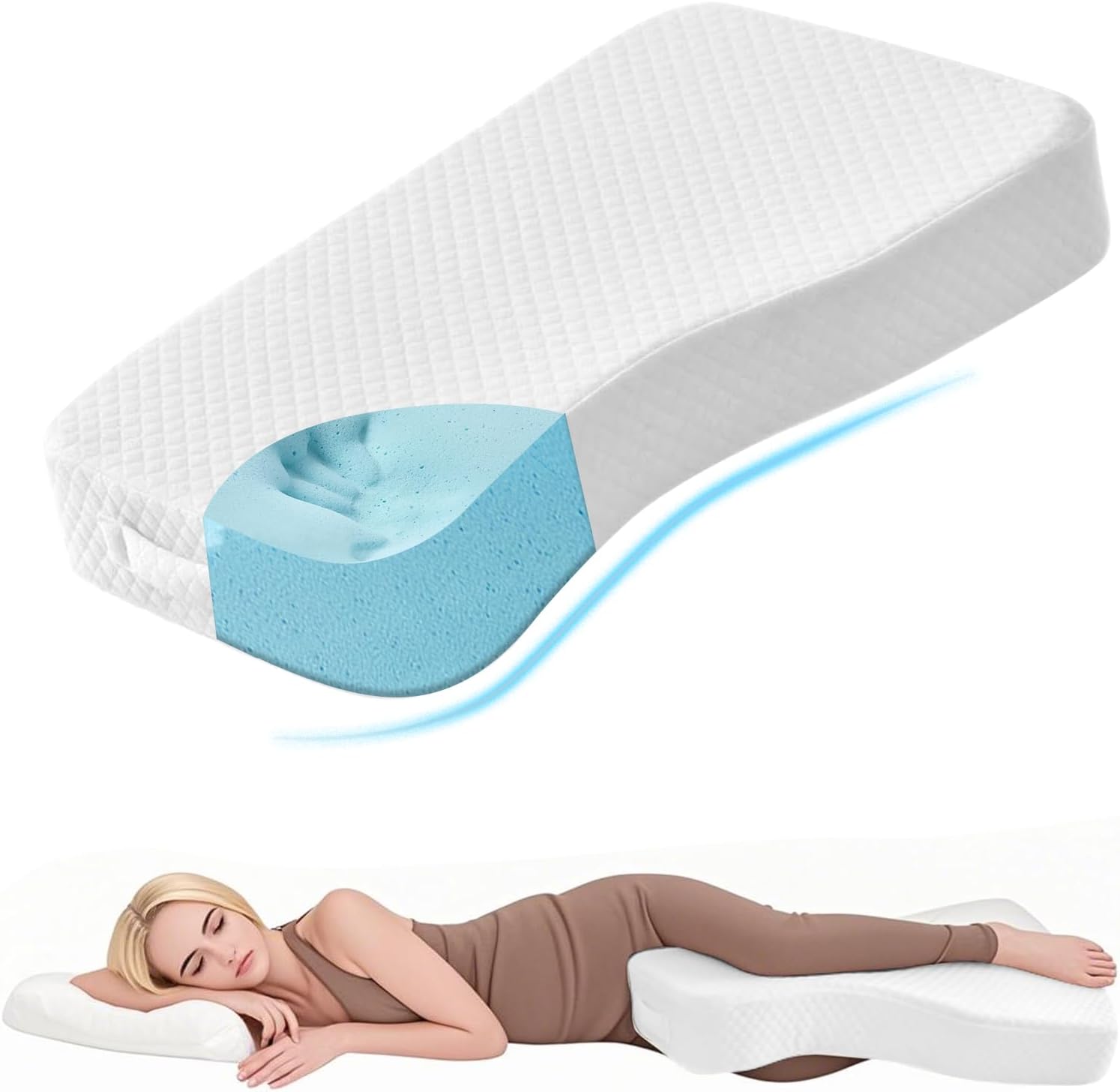 Knee Pillow for Side Sleepers, 100% Memory Foam Filling Leg Pillow for Side Sleeping, 4" Height Leg Pillow for Relieving Leg, Back, and Knee Pain Breathable & Pressure-Relieving Support - 18"x30"x4"