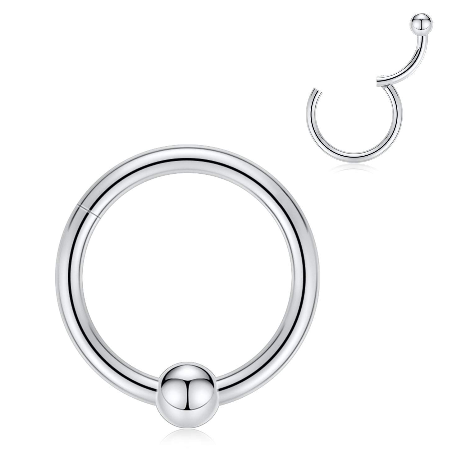 hengkaixuan 316L Surgical Steel Nose Hoop Ring Hinged Segment Clicker Ring Cartilage Helix Lip Tragus Conch Piercing Jewellery Sleeper Earrings Septum Lobe Hoop Earring for Women — view 16