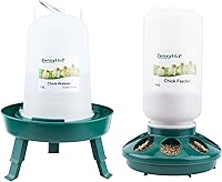 ZenxyHoC Chick Feeder & Waterer Set: 0.3 Gal Feeder, 0.4 Gal Waterer, 3 Adjustable Heights for Clean, Mess-Free Chick Feeding