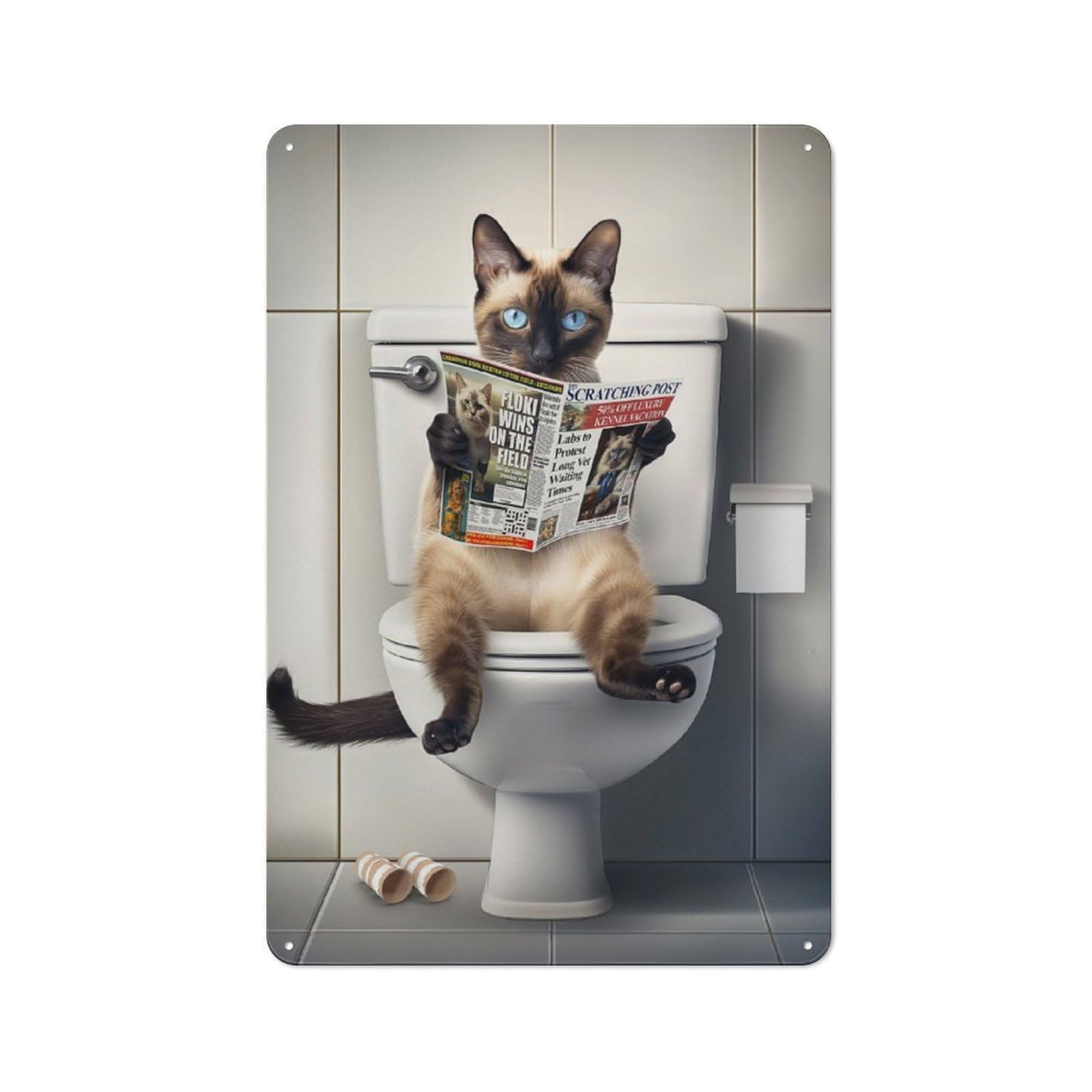 Junmoney Siamese Cat On The Toilet Metal Sign 30X20cm With For Pub Or Café, Retro Decor, For Cooler-Month Interiors With Retro Character
