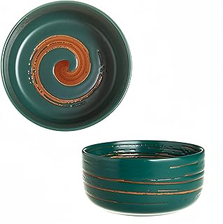 Dowbom Juego de 2 cuencos de cerámica coloridos para ramen, cuencos de sopa de porcelana de 6 pulgadas, aptos para horno, cuencos pequeños de arroz para microondas (verde, 28 onzas)