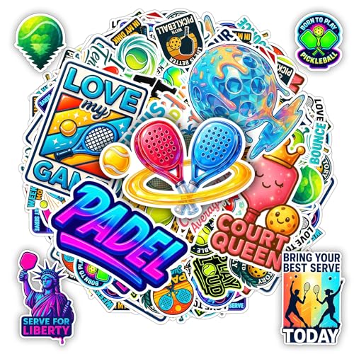 BETANAS 100 PCS Pickleball Tennis Padel Stickers Pack, Waterproof Vinyl Sports Decals for Players and Fans, Bright Court-Themed for Laptop Water Bottle Paddle Journal Gift for Athletes Teens Adults