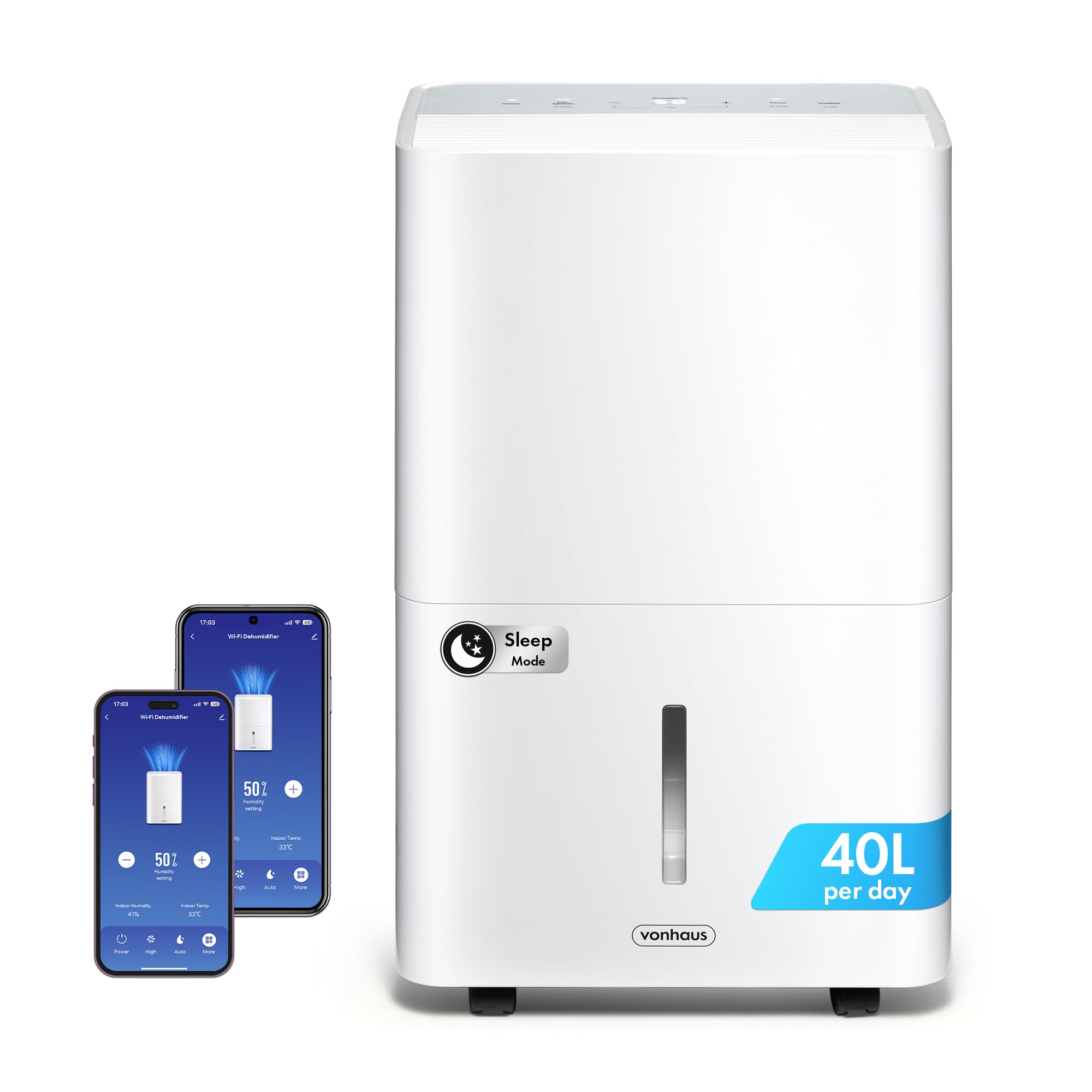VonHaus Dehumidifier 40L/Day, 7.5L Water Tank – WiFi/Smart with Purify/Inside Drying – For Damp, Condensation, Laundry/Clothes Drying, Prevents Mould & Smells, for Home, Bedroom, Utility Room & More