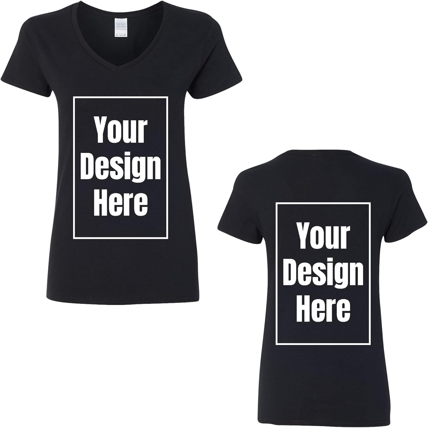 V-Neck Ladies Add Your Own Text Design Custom Personalized Front Back T-Shirt Tee - Image 2