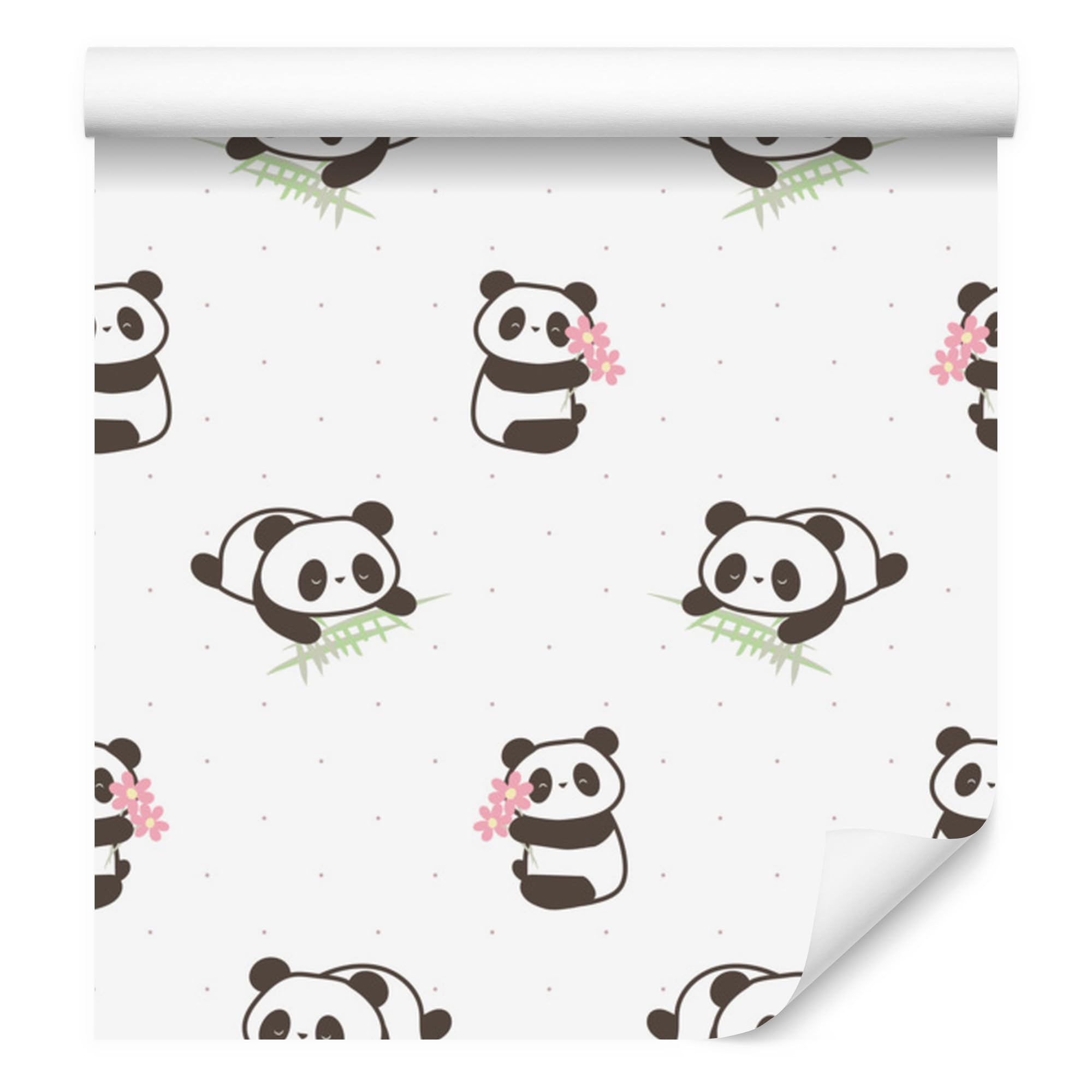 Vliestapete Pandas mit Blumen 50 x 1000 cm | Florale Pflanzenkomposition; Eleganter Naturakzent; Harmonische Raumbegrünung; Kleister im Set