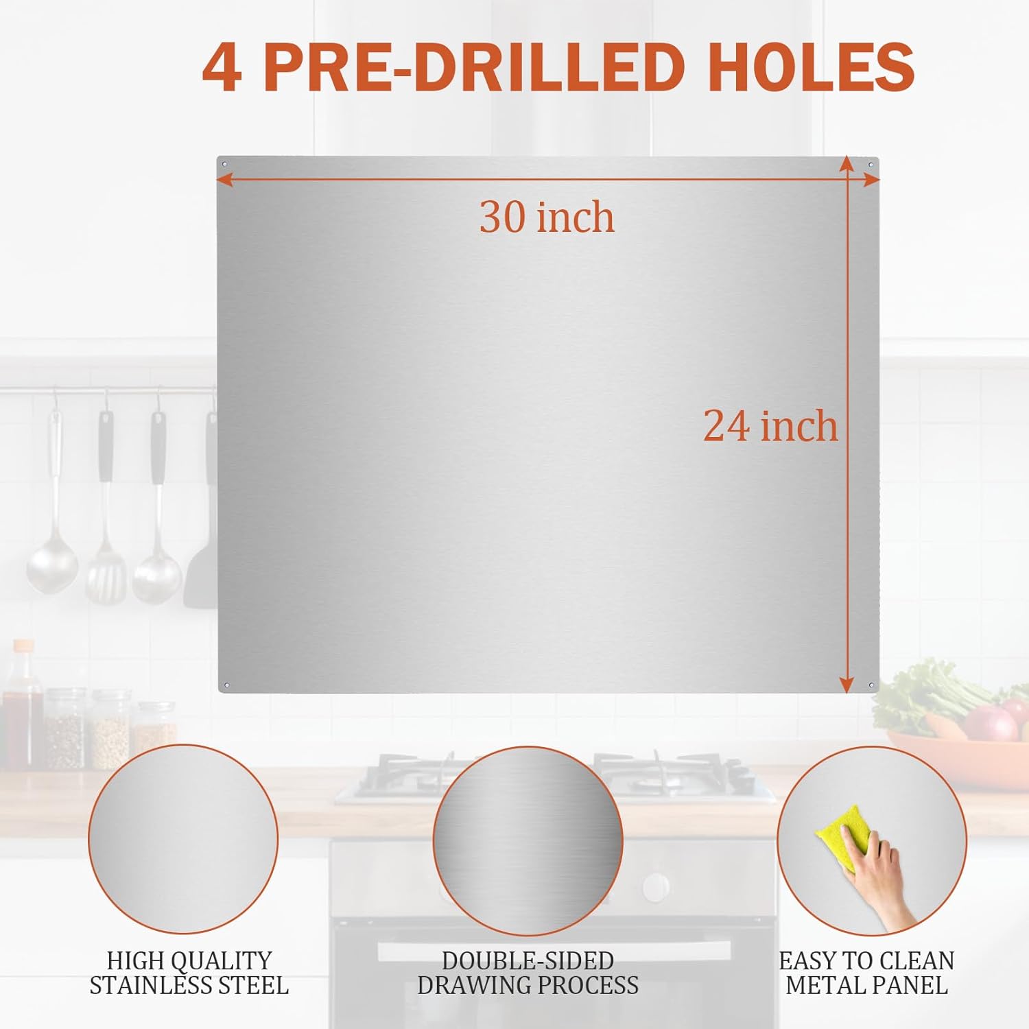 ONEEON Stainless Steel Backsplash ，24 x 30 Inch Range Hood Stove Backsplash Back Stainless Steel Sheet for Kitchen