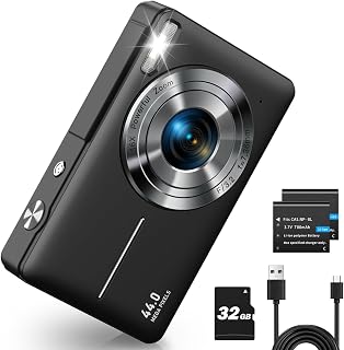 CAMKORY Digital Camera, Full HD 1080P Point and Shoot Camera, 44MP Kids Camera with 16X Zoom, Black