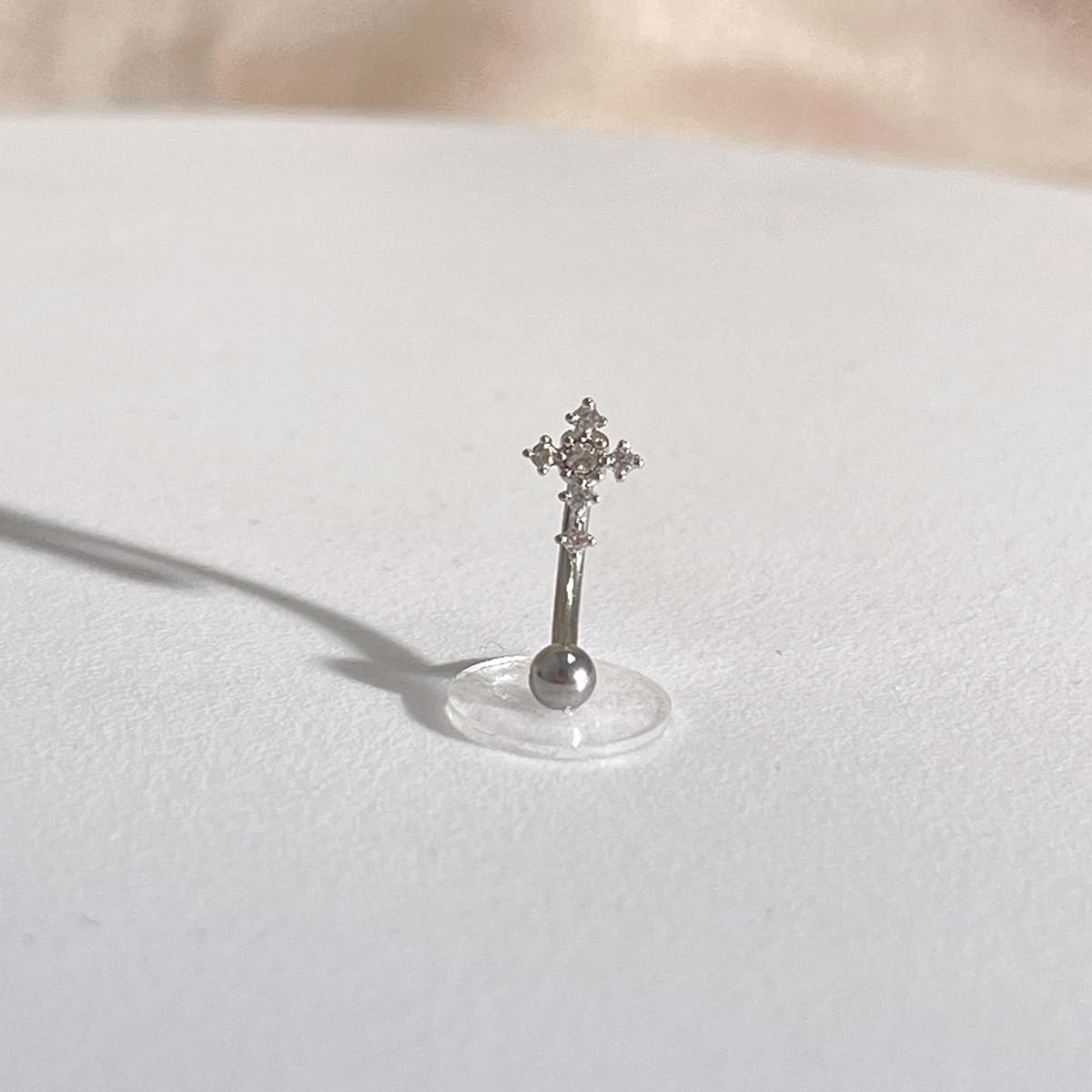 Faith Cross Eyebrow Ring Cubic Zirconia Crystal Screw Ball Labret Lip Stud 16G Curved Barbell Daith Rook Earring Dainty Body Piercing Jewelry Gifts for Women Men image 5