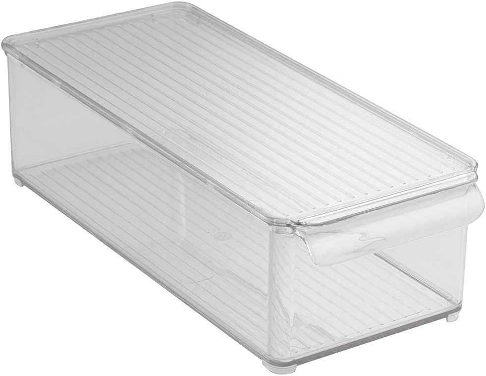 iDesign Refrigerator and Freezer Storage Organizer Bins for Kitchen with Lid, Clear