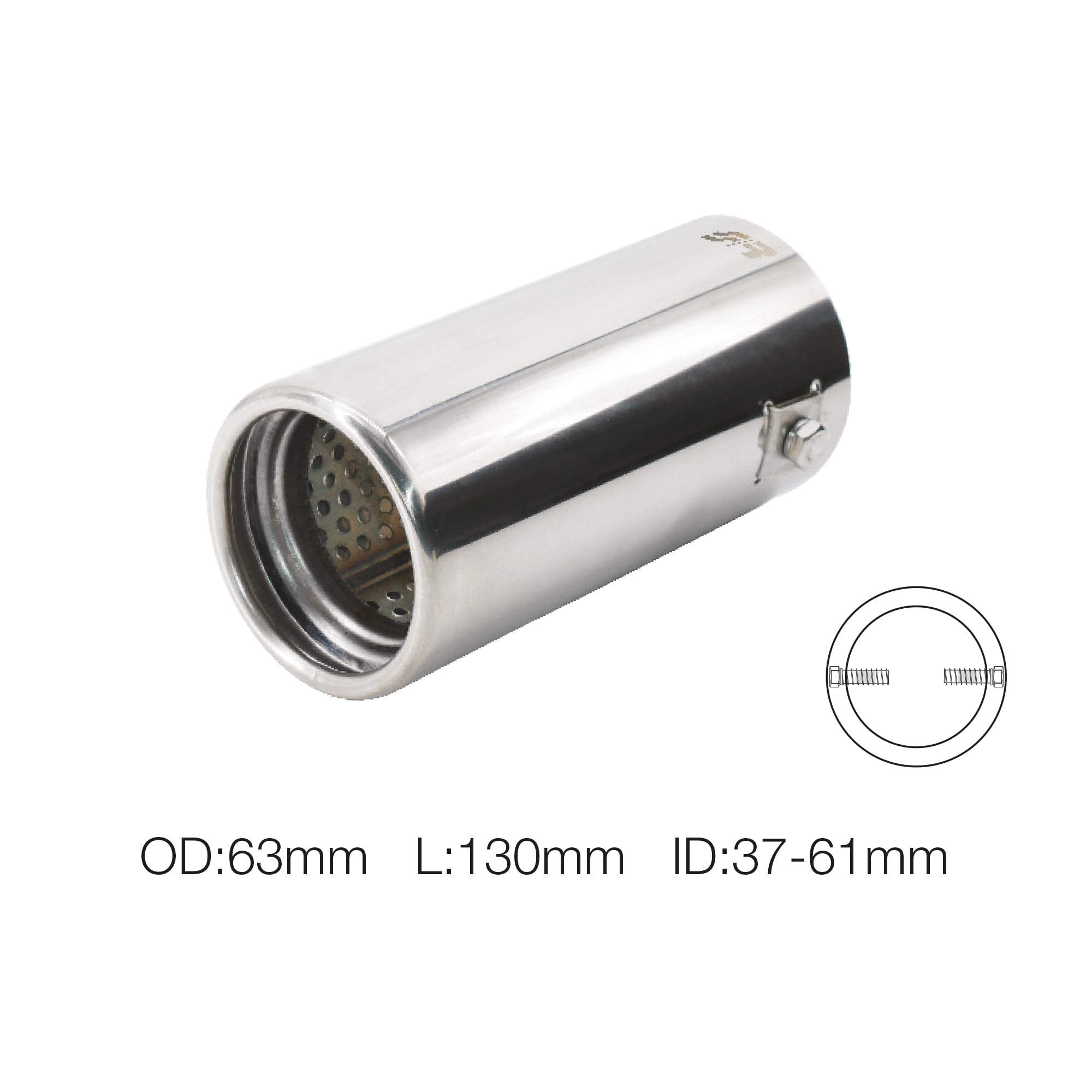 Simoni Racing Cola de Tubo de Escape Deportiva Redonda Acero Inoxidable - Ø63xL130mm - Montaje 37-61mm