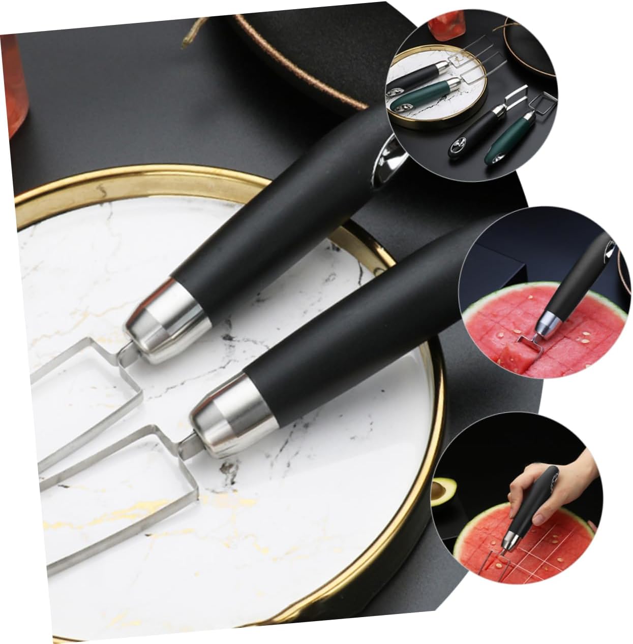 Watermelon Slicer Cutter Portable 304 Stainless Steel Fruit Tool Black