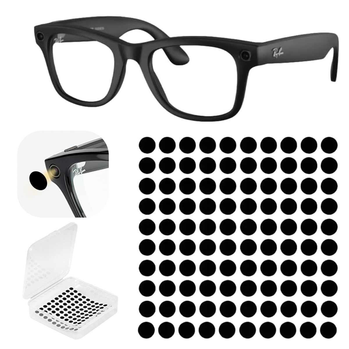 Photo 1 of 100pcs LED Light Blocking Stickers for Ray-Ban Meta Wayfarer/Skyler/Headliner Accessories and RayNeo V3, Blackout Stickers Light Dimming Sticker for Smart Glasses (for Ray-Ban Meta)