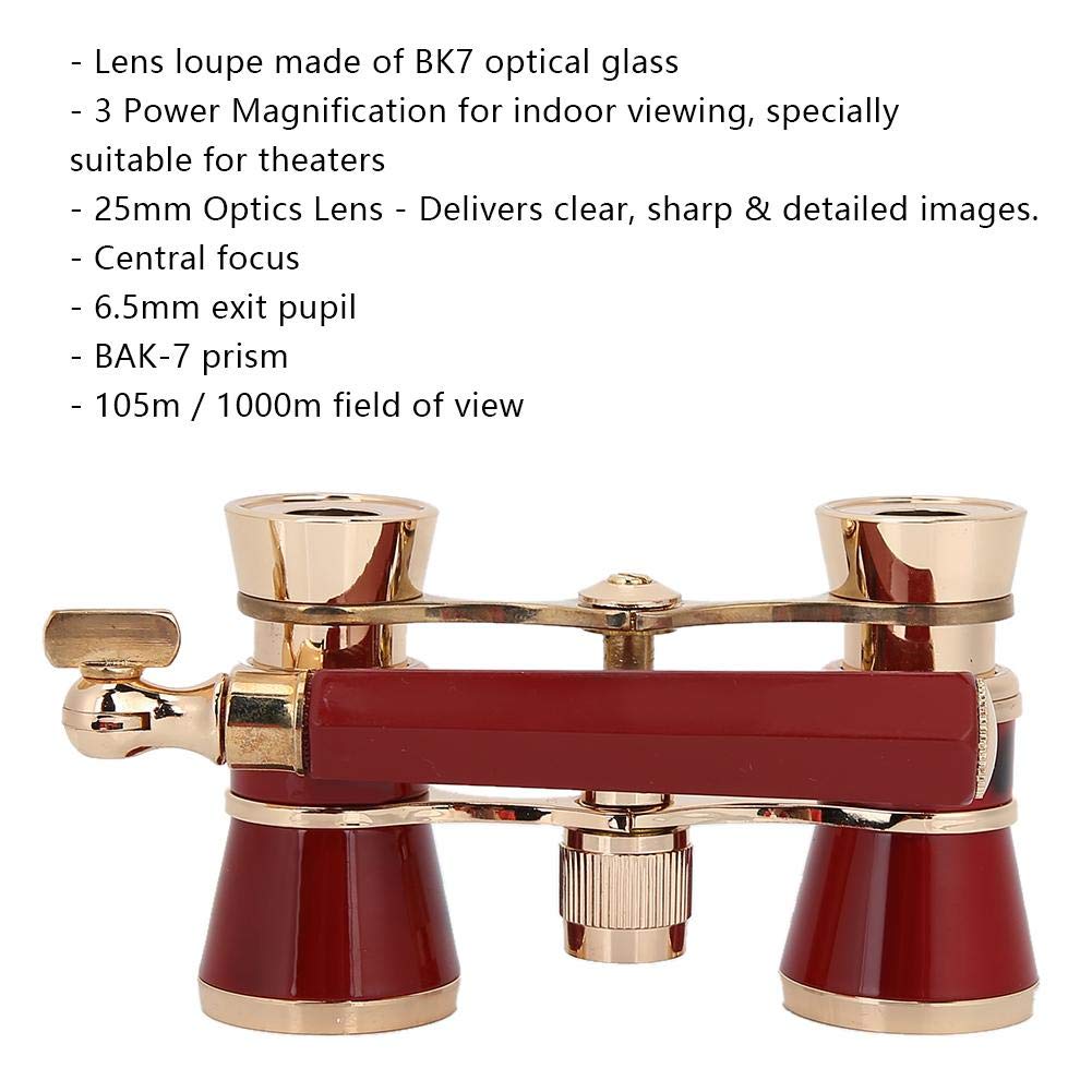 Opera Fernglas, Brillen-Teleskop 3X25 Theaterbrille -Fernglas Concert Portable Compact Lightweight, mit Griff für Erwachsene Kinder Frauen Mädchen im Musical(rot)