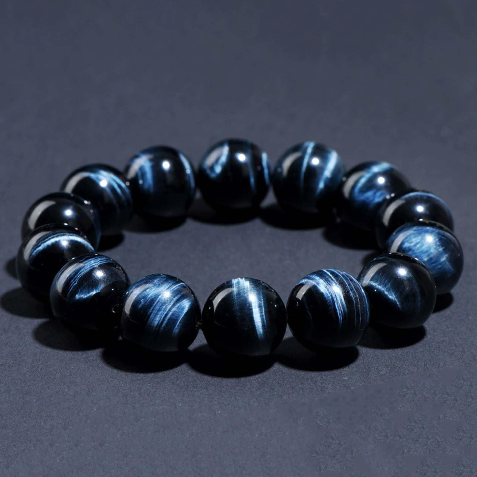 Pulsera con Cuentas de Cristal de Ojo de Tigre Azul Genuino