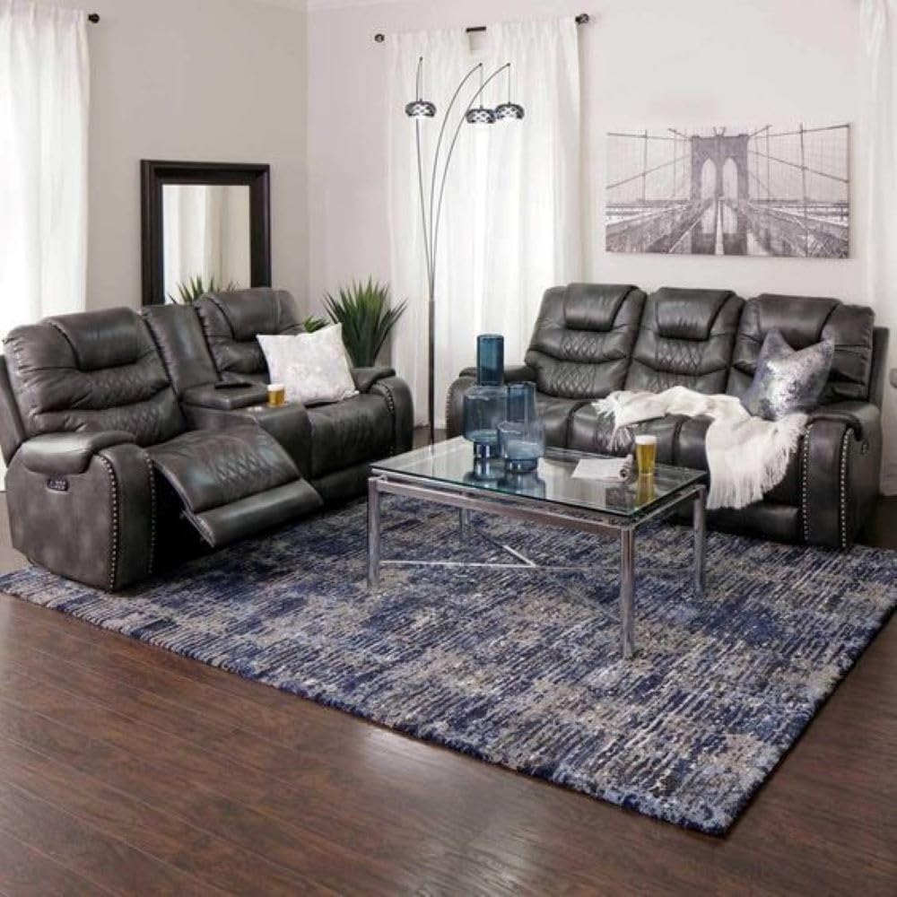 Torque - Mikkel Leatherette Recliner Sofa 3+2 Seater Manual Grey | Adjustable 3 Plus 2 Recliner with Cup Holder Storage for Living Room Bedroom