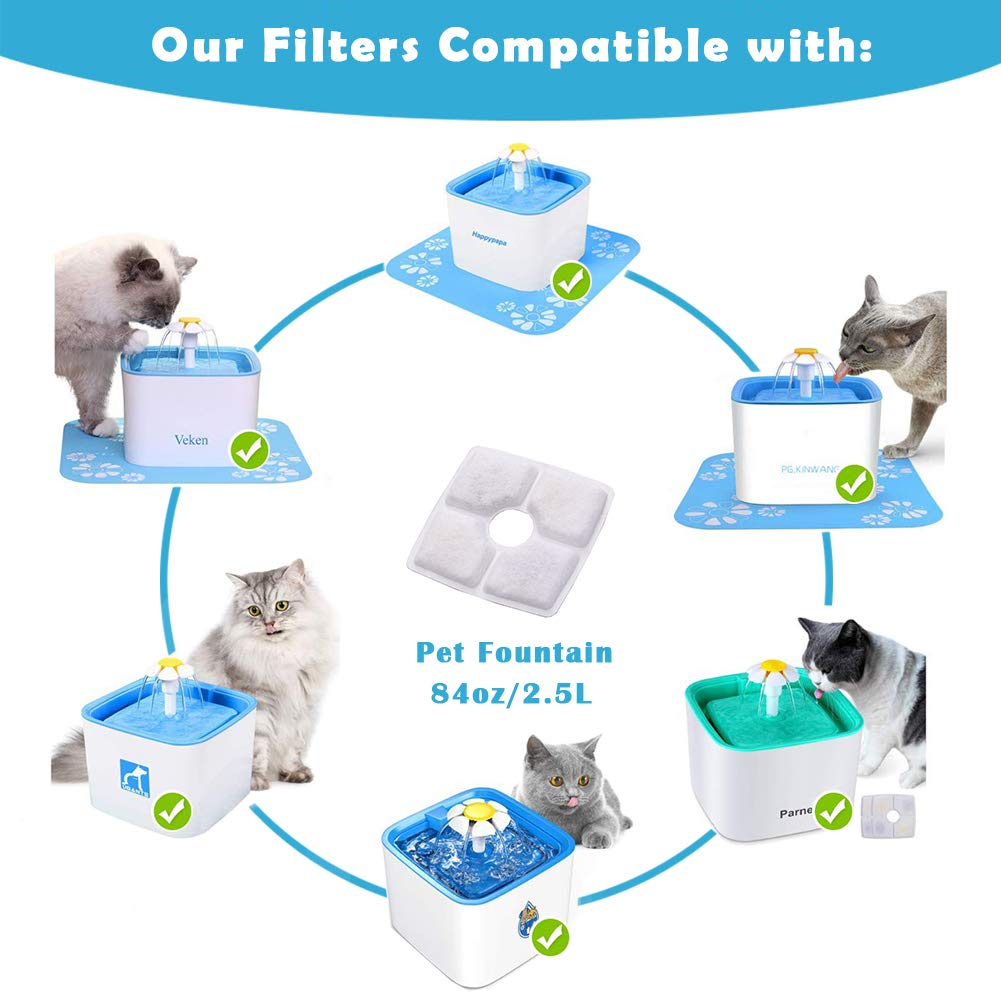 8er-Pack Katzen-Wasserbrunnenfilter, Haustierbrunnenfilter, Ersatzfilter für 2,5 l automatischen Haustierbrunnen Katze Wasserbrunnen Hund Wasserspender