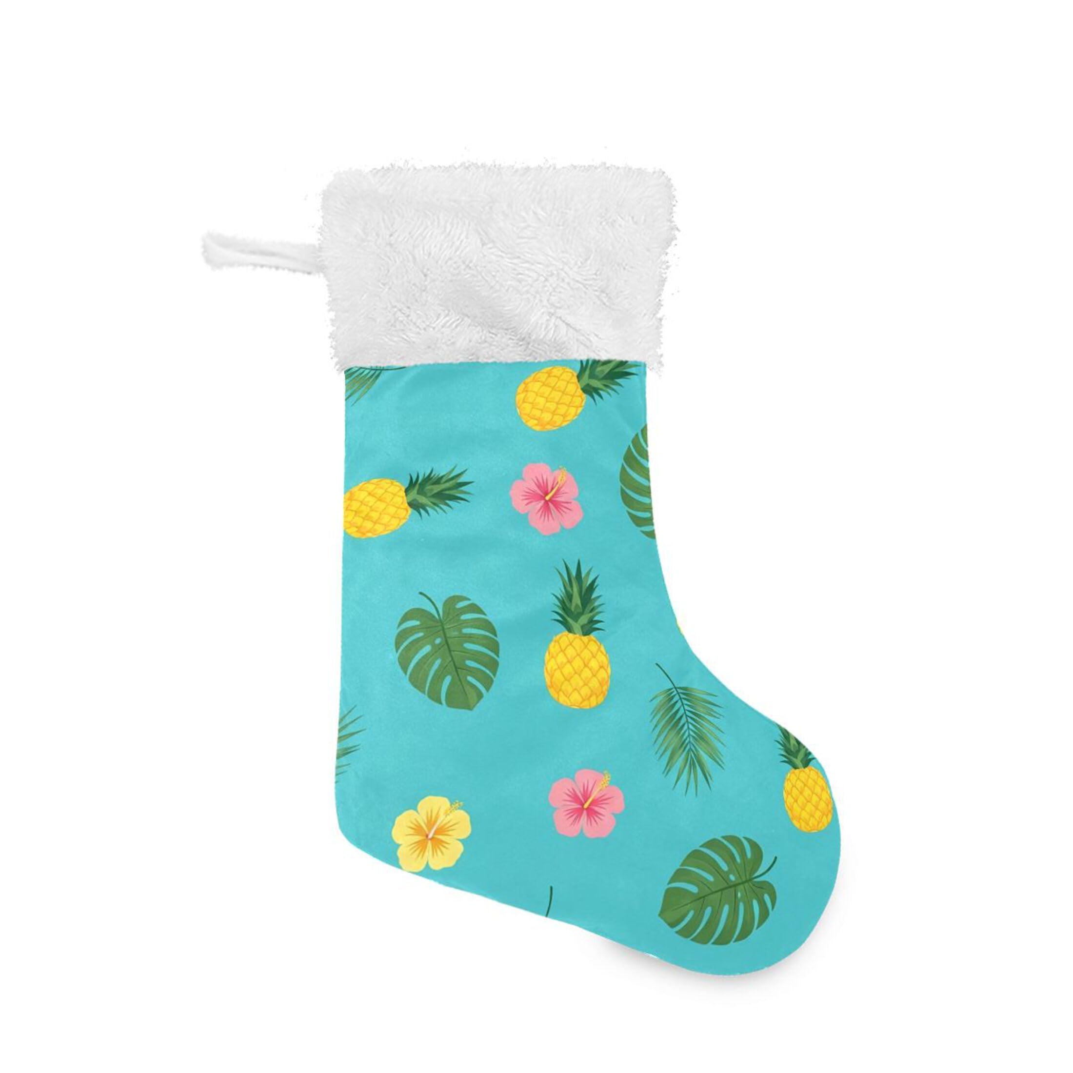 Fuauuyl Pineapples Christmas Stocking 18 In Xmas Hanging Stocking with Plush Cuff for Family Holiday Party Fireplace Decorations, 2 Pack