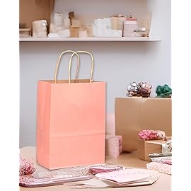 qiqee 32-Packs Bright Pink Paper Gift Bags with Handles Bulk 7.6x4.75x10.5 Medium Size Gift Bags Multiple Uses