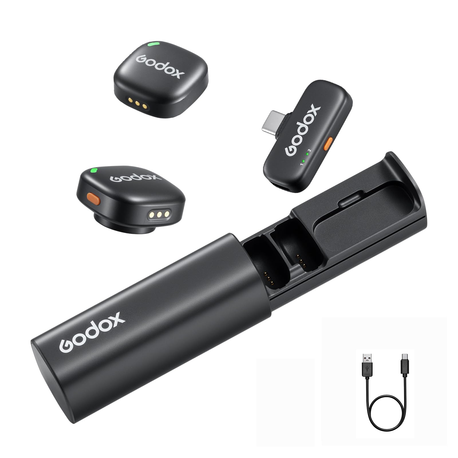 Godox C01 Kit2 Drahtloses Lavalier Mikrofon für iPhone 15/16 & Android, USB C, Intelligente Lärmreduzierung, 48kHz/24bit Audio & 200m Reichweite – für Vlogging, Live Streaming, Interviews