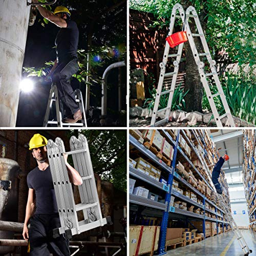 Giantex 7 in 1 Folding Extension Ladders, Multi Purpose Platform Extendable Scaffold Aluminum Step Ladder 330LB (12.5 Ft)
