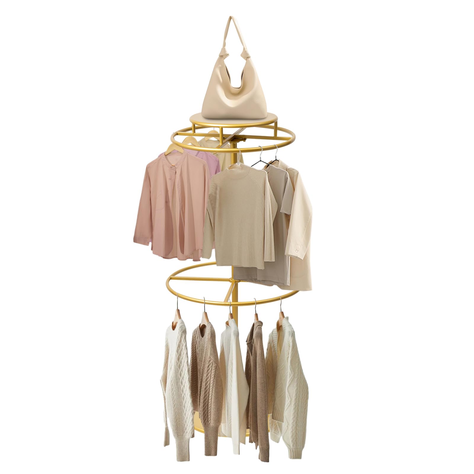 ACNAO Rotatable Round Clothes Rack, 2 Tiers Floor Standing Clothing Rack with Round Base,22.68kg/50lbs Load Capacity Circular Rack Stand for Retail Stores, Dormitories, Offices