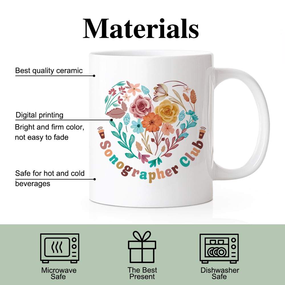 RZHV Sonographer Club 11 Oz Novelty Mug, Funny Coffee Mug for Sonographer, Graduation Gifts for Sonographer Radiologist Student, Ultrasound Staff Ultrasound Tech Appreciation Gifts