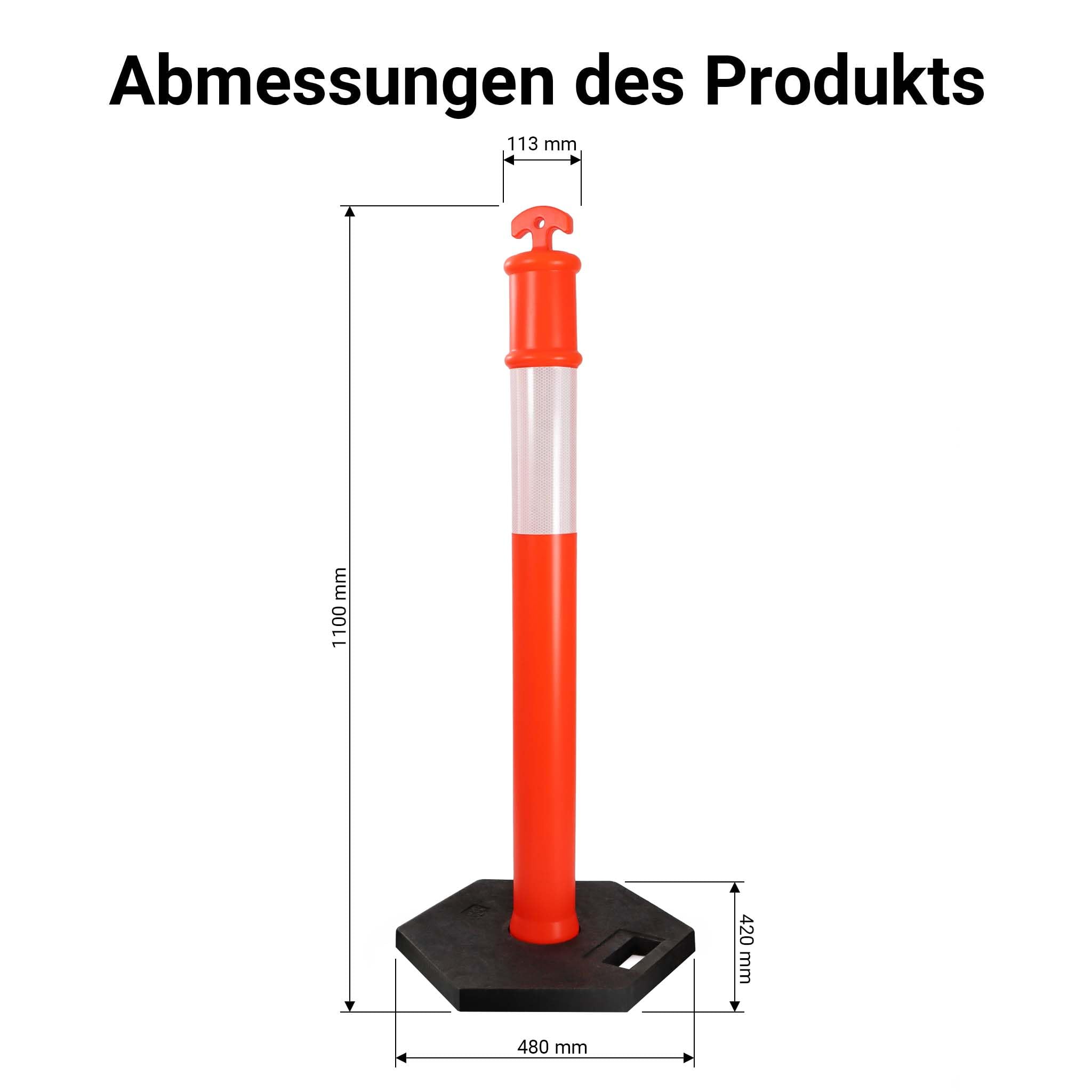 Wiltec 2x Absperrpfosten 110 x 42 x 42 cm aus PE, Sperrpfosten mit Reflexionsstreifen, mobile Absperrung für Verkehr, Aufprallschutz für Fahrzeuge