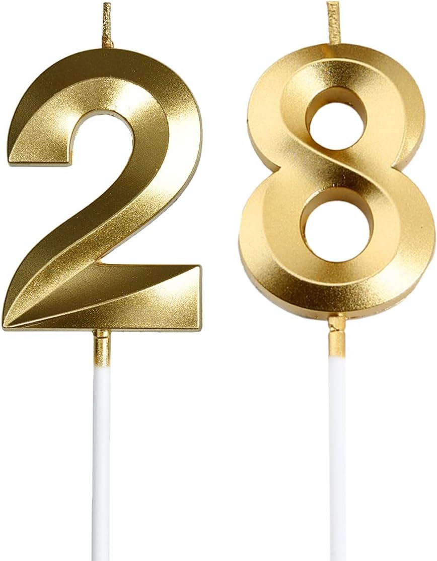28th Birthday Decorations for Women Men,Gold 28 & 82 Birthday Candles