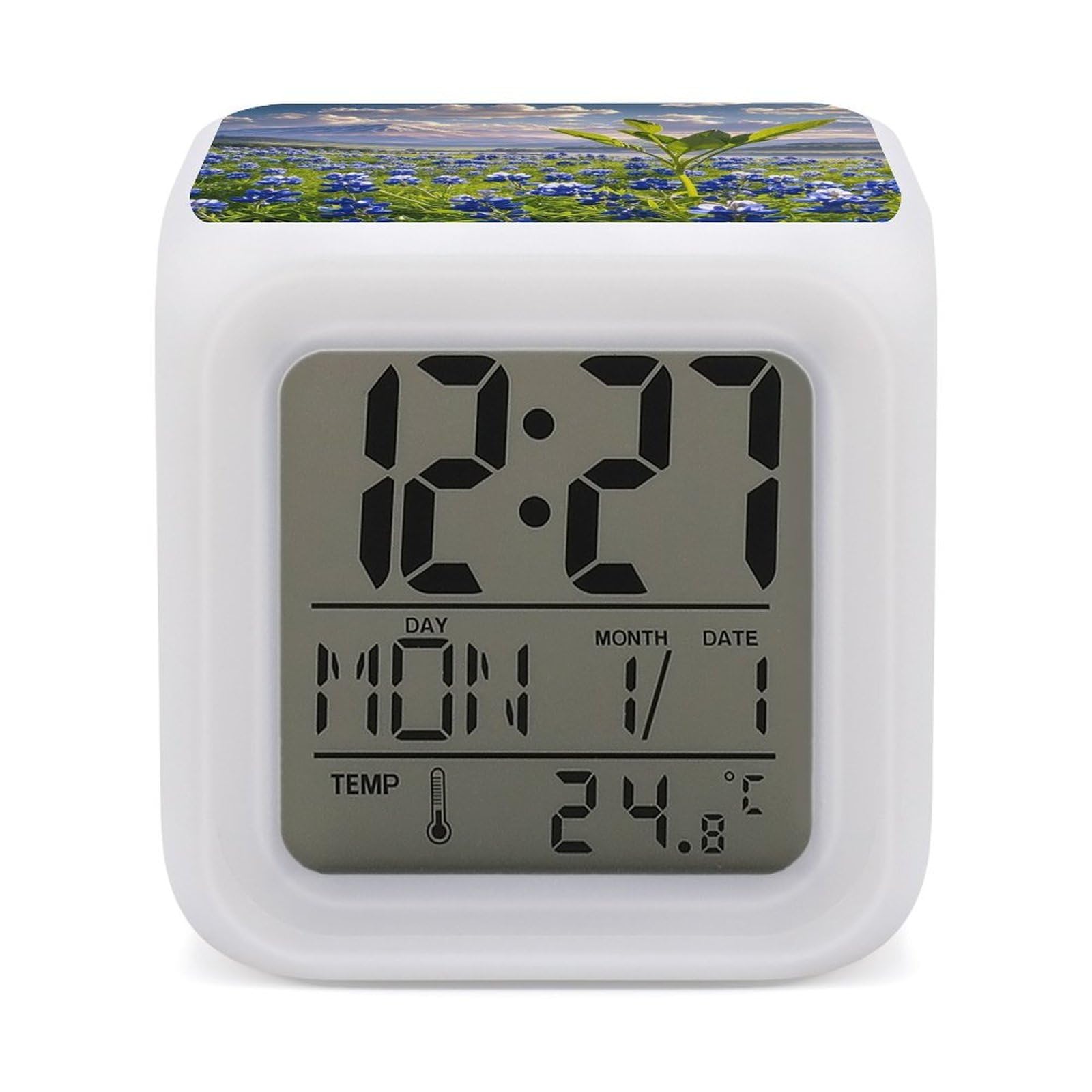 VstaDank Bluebonnets Scenery Alarm Clock Alarm Clock with 7 Color Changing Digital Clocks for Bedrooms Sleep Training Clocks with Large Display for Office Kitchen Living Room