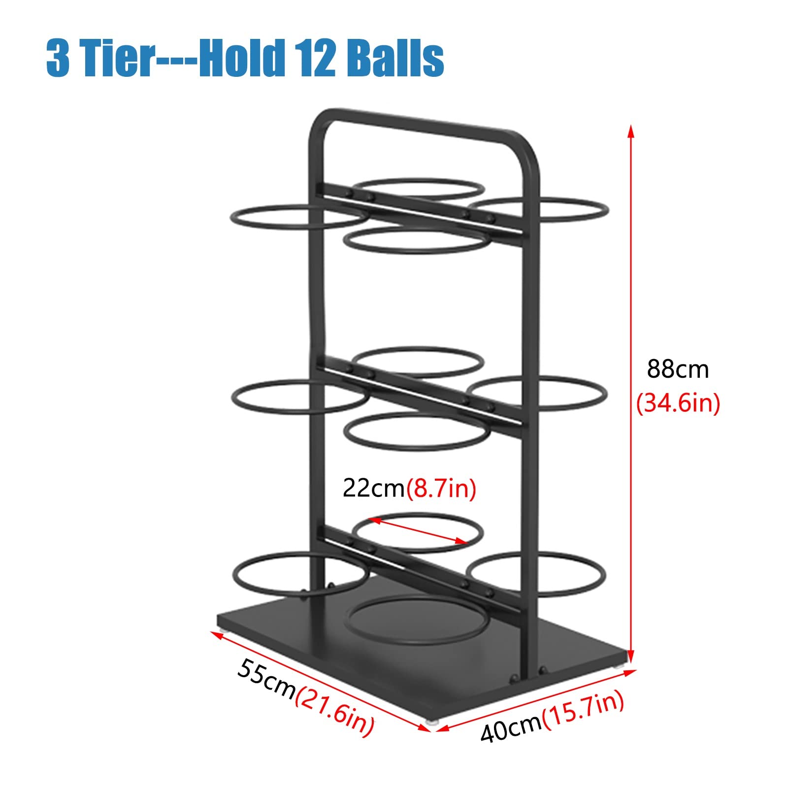 Ball-Aufbewahrungsregal, 3, 4, 5 Ebenen, Ballsammelregal mit rutschfestem Fußpolster, Basketball-Volleyball-Aufbewahrungshalter, Metall-Eisenrahmen, für Zuhause/Garage/Schule (Schwarz 5