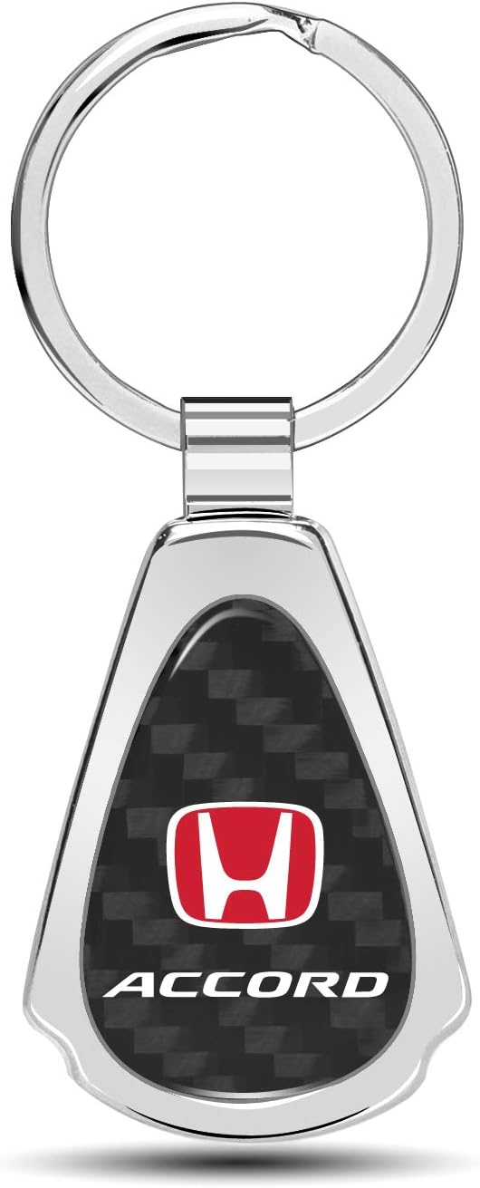 iPick Image for Honda Red Logo Accord Real Carbon Fiber Chrome Metal Teardrop Key Chain