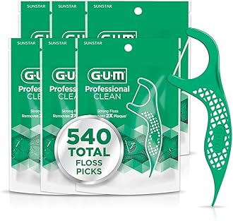 GUM Professional Clean Floss Picks - Extra Strong Shred-Resistant Floss, Easy Grip Handle - Dental Flossers for Adults - Fresh Mint Flavor, 90 Count (Pack of 6) 540 Total