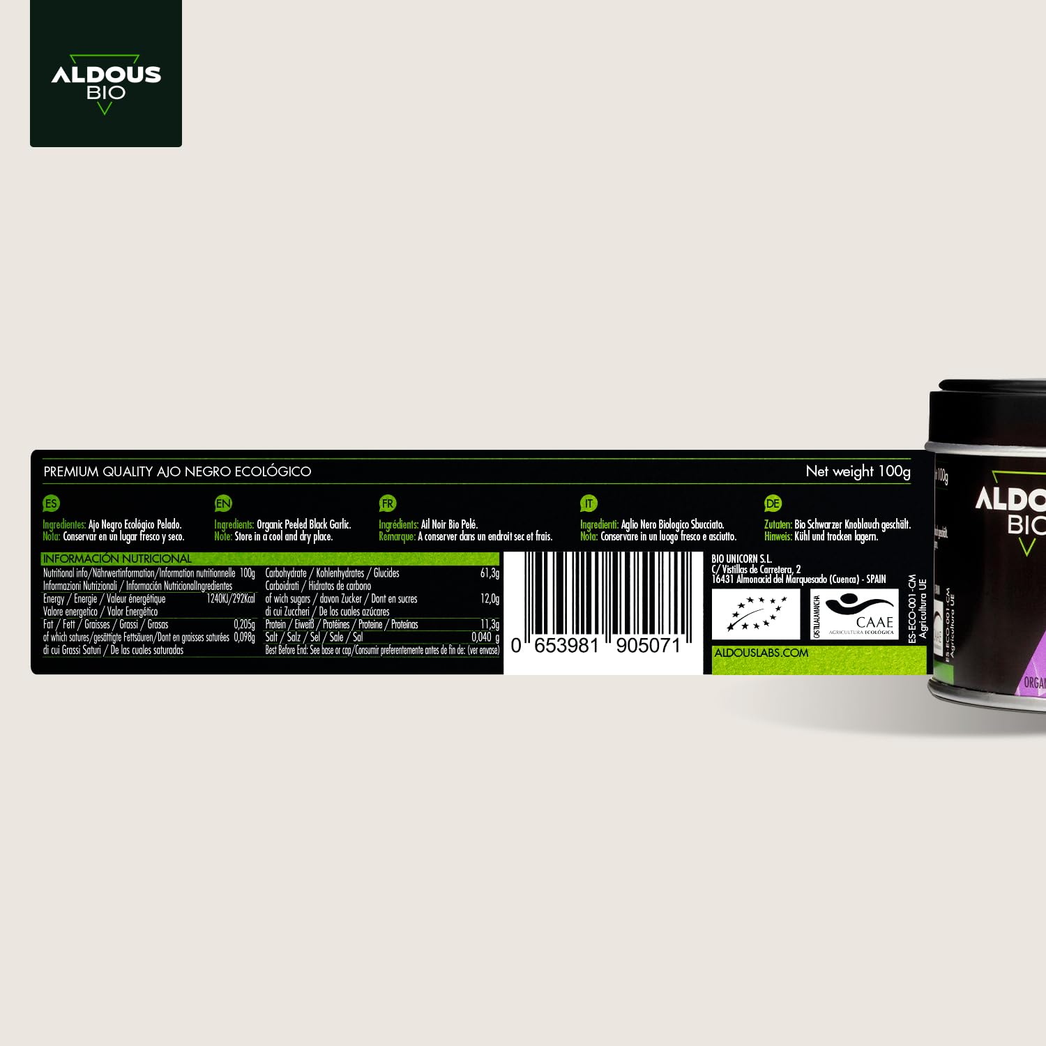 Ajo Negro Ecológico Español Dientes Pelados Gourmet Libre de Plástico