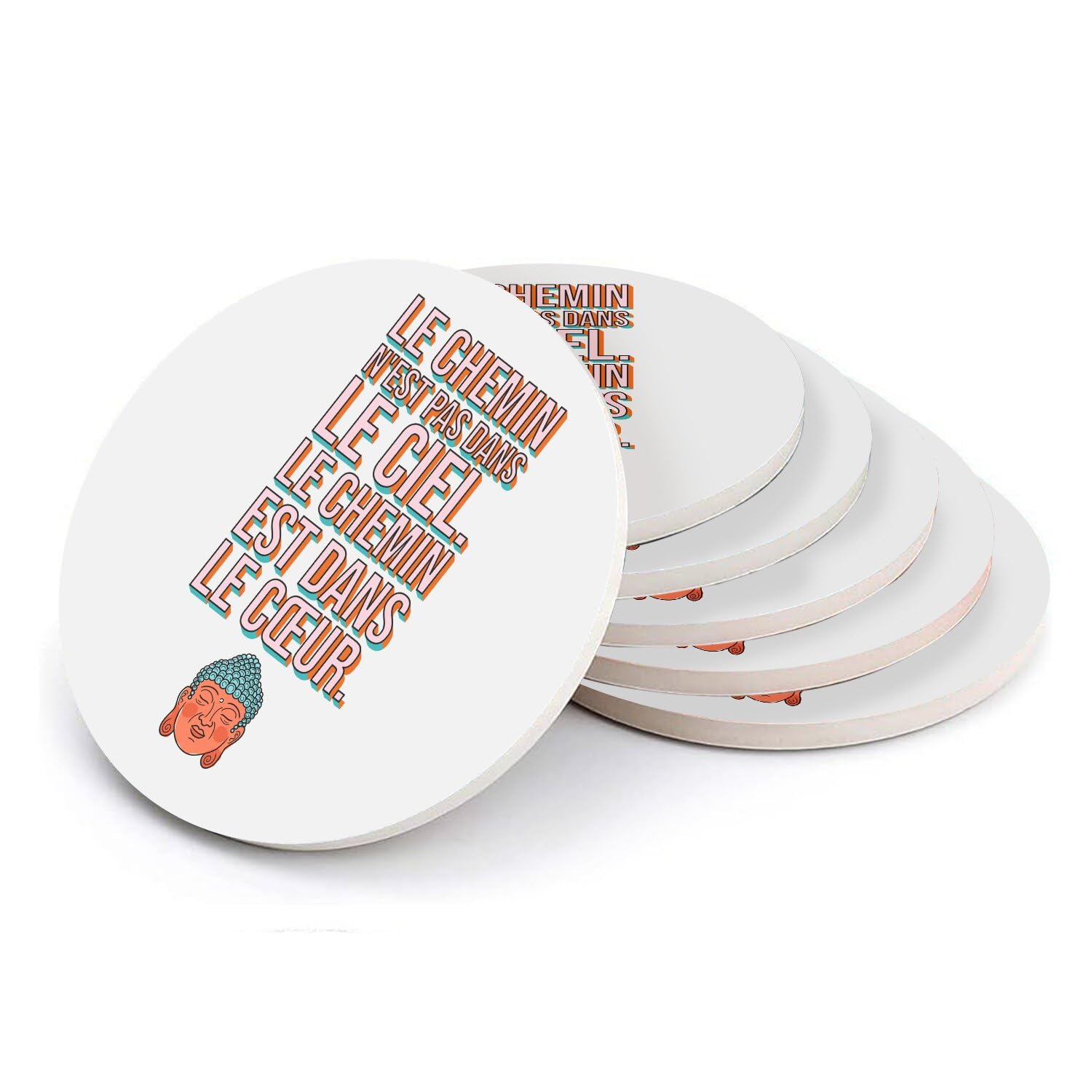Sous-verre ronds en céramique Buddha inspiration spirituelle lot de 6
