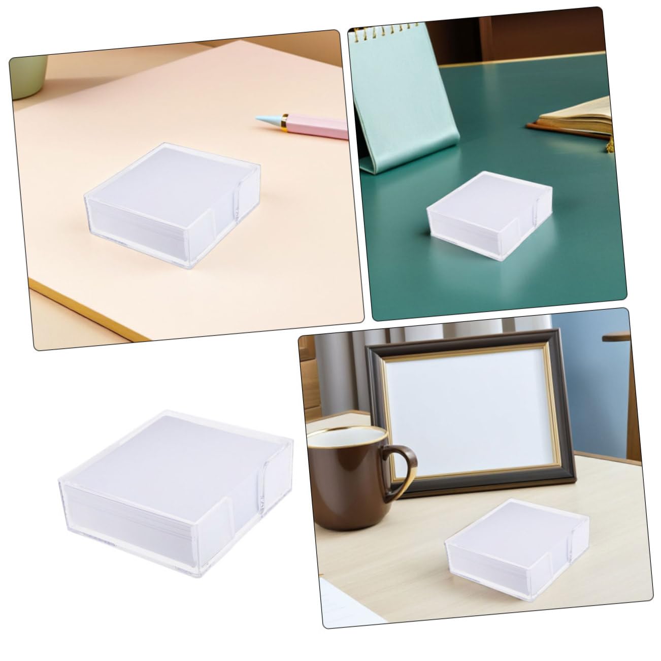Homoyoyo Bloc-notes Cube Transparent Non Adhésives Papier Mémo pour Bureau et Maison Boîte Pratique avec Mécanisme Coulissant pour Prise Rapide et Organisation Facile