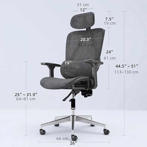 Miniatura 3 de Silla ergonómica de malla, silla ergonómica de malla, silla de oficina de malla lumbar ajustable con respaldo alto de 400 libras, brazos abatibles