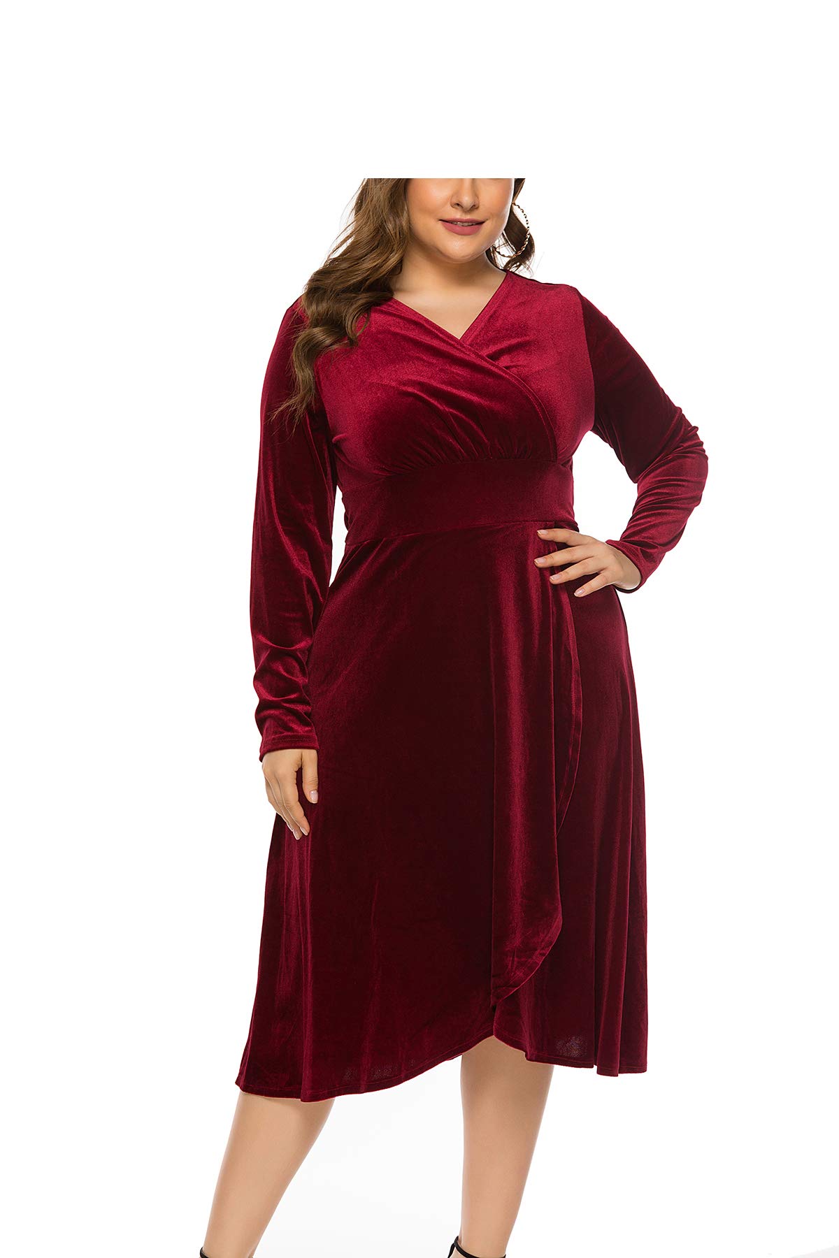 JMSUN Women Plus Size Autumn and Winter Long Sleeve Velvet Stretchy Tunic Dress