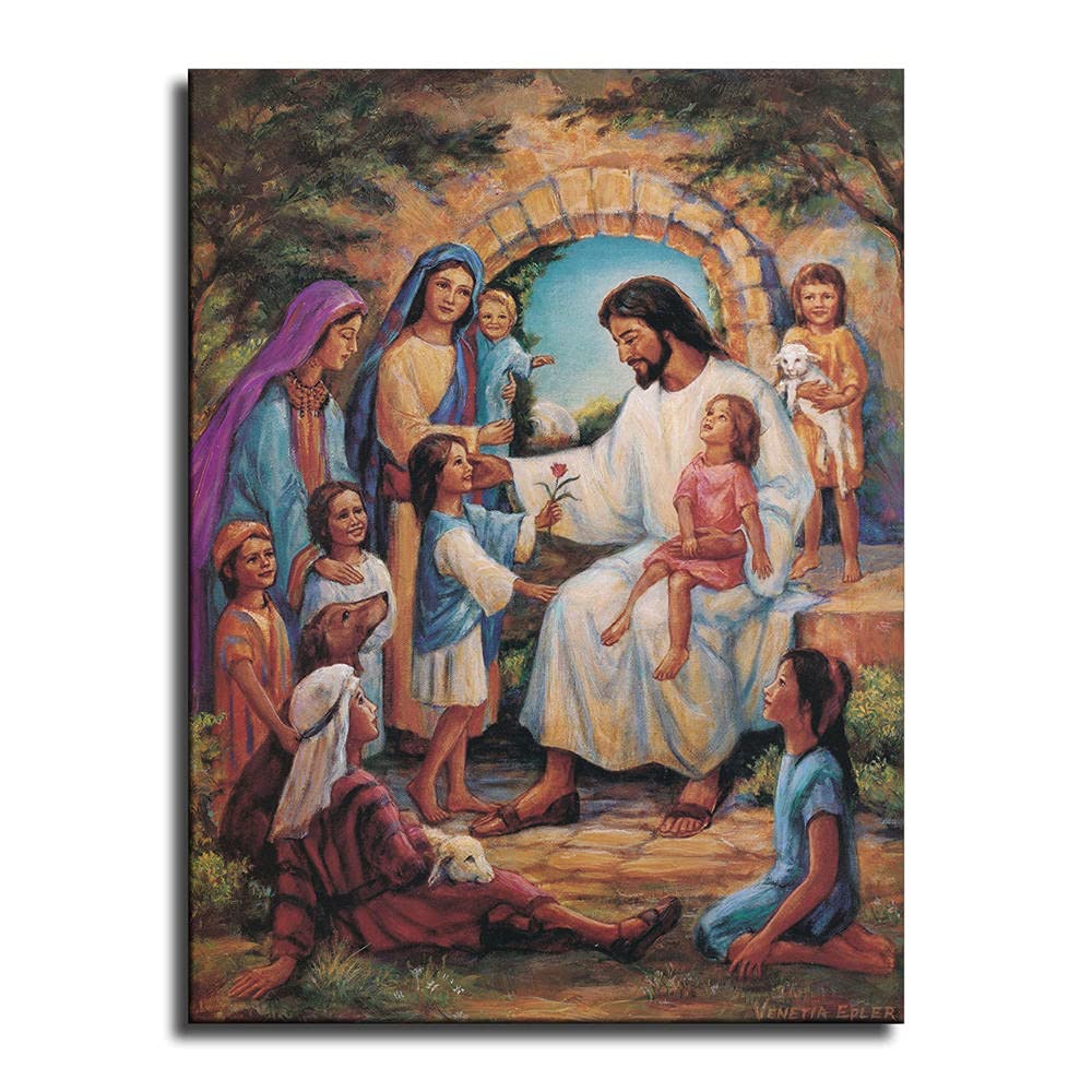 WRR Jesus Christ and Children Poster Picture Canvas Wall Art Print Jesus Poster Home Room Decor -721 (12x16inch-NoFramed)