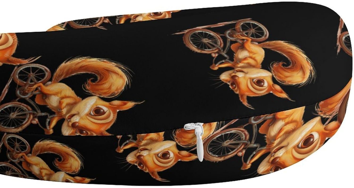 Squirrel Riding Bicycle Travel Pillow U Shape Neck Pillow Washable Pillowcase for Sleeping Chair