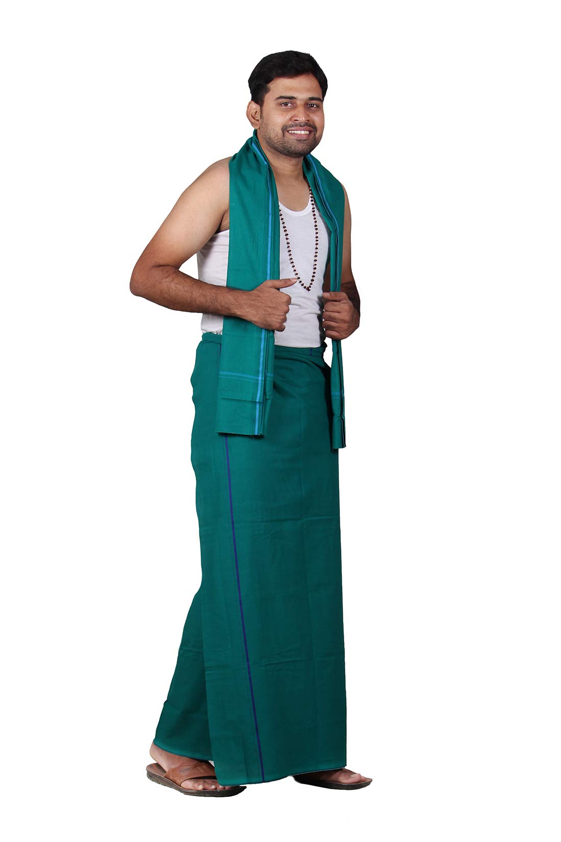 Prakasam Cotton Mens Colour Dhoti With Matching Towel (Roja Colour) / Colour Single Dhoti + Matching Towel (Colour : Green)