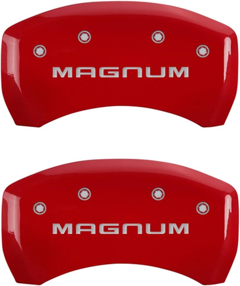 MGP Caliper Covers 12005SMGMRD 'MAGNUM' Engraved Caliper Cover with Red Powder Coat Finish and Silver Characters, (Set of 4)