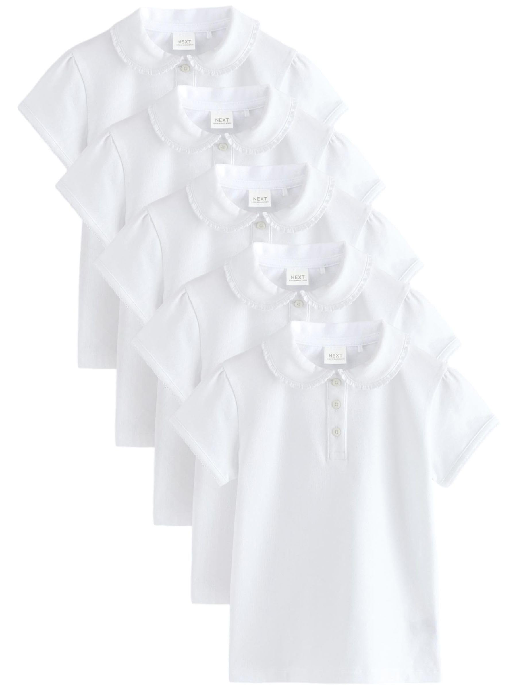NEXT Mädchen Polo-Oberteile mit Rüschenkragen aus Baumwollstretch, 5er-Pack