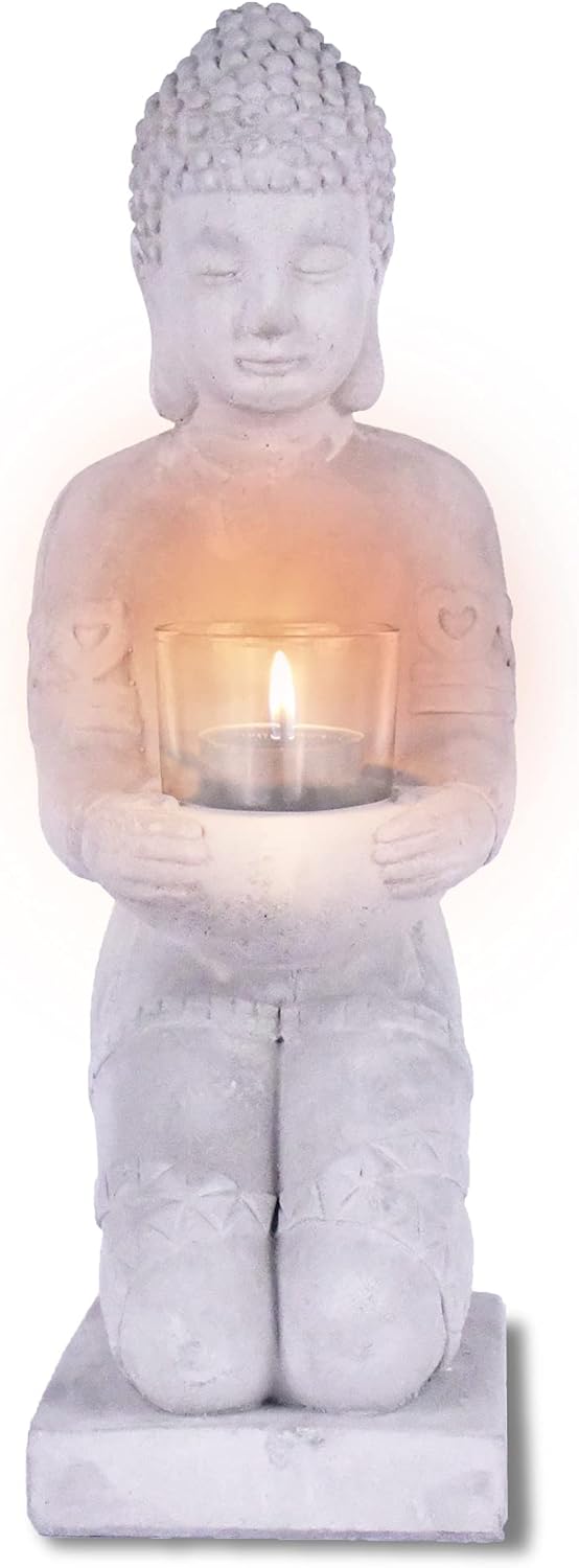 Durx-litecrete Concrete Buddha Statue Decoration Tealight Candle Holder for Home,Garden,Patio with Cup Tea Light（1pc Thai Kneeling Buddha） : Home & Kitchen