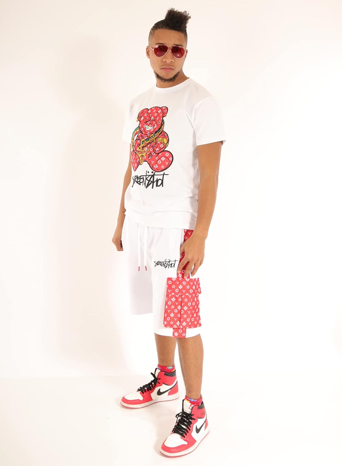 SCREENSHOT Mens Urban NYC Hip Hop Utility Fit Premium Fleece Shorts - Varsity Street Fashion SweatShorts Ribbed Wasteband - Image 4