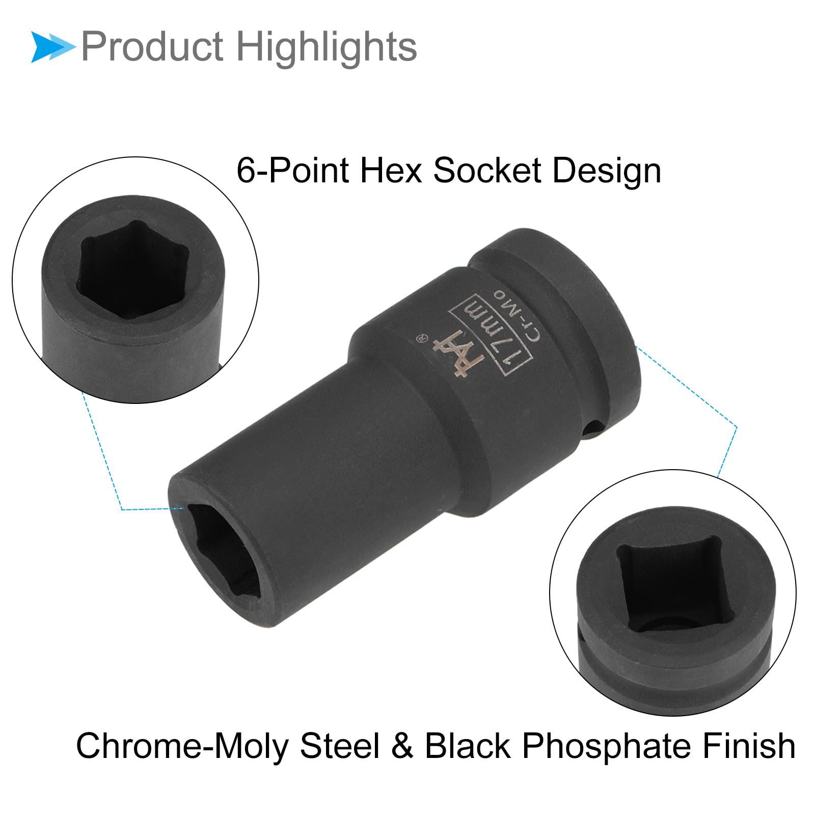 CoCud Deep Impact Socket, 3/4" Drive 17mm Socket, Cr-Mo Steel Hex Wrench Socket - (Applications: for Home Maintenance) - Image 4