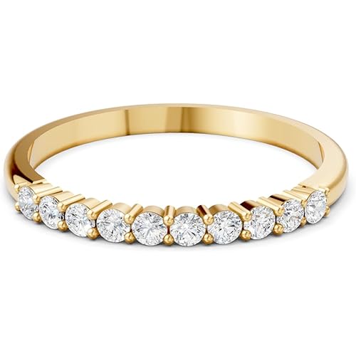 INDRI Solid 10k Gold Wedding Band for women Lab Grown Diamond 0.20 Cttw D-E Color VS1 Stackable Promise Ring Anniversary Ring For Her White Yellow Gold